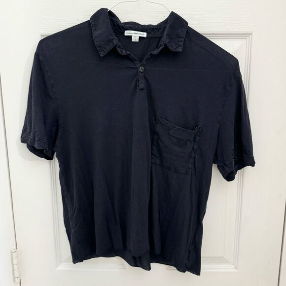 Standard James Perse Women’s Cropped Polo Shirt Size 1 Small Navy Blue Layering - Picture 1 of 7